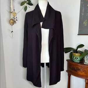 Eileen Fisher Open Cardigan Sweater Purple 100% Silk Tussah Knit Waterfall S